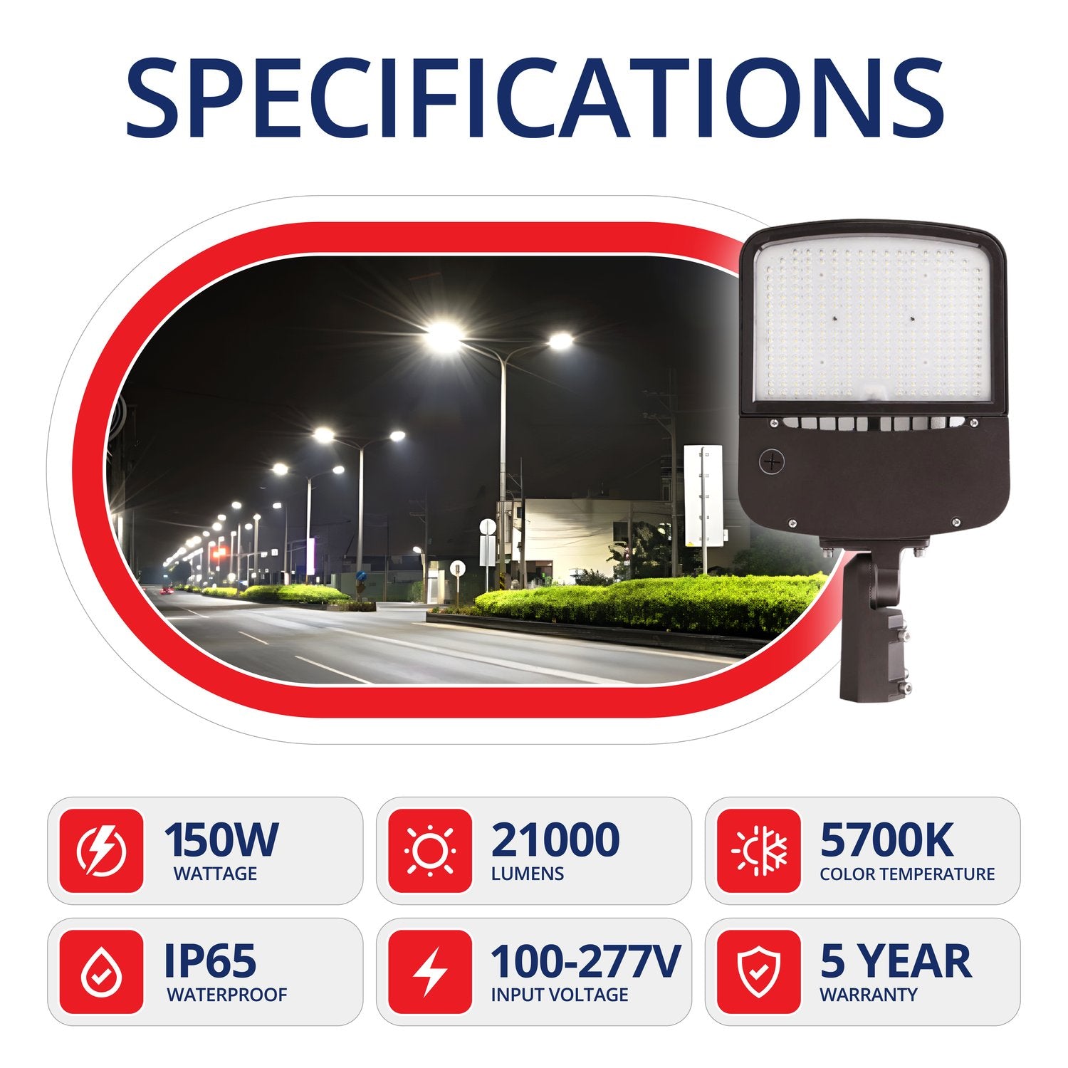 150W SP2 Shoebox Area Light for Parking Lot - 5700K UL DLC Listed