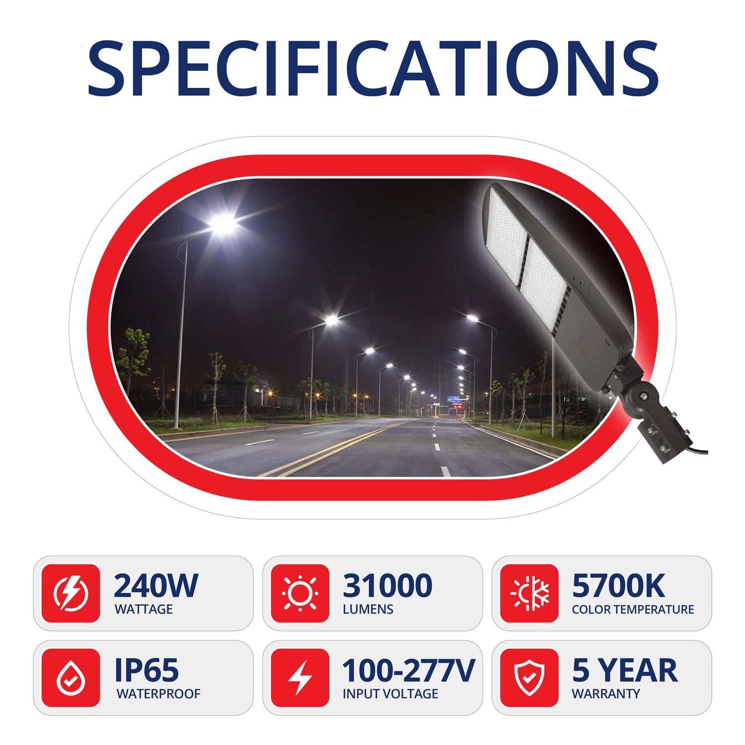 240W Shoebox Area Light with Photocell for Parking Lot - 5700K UL Listed