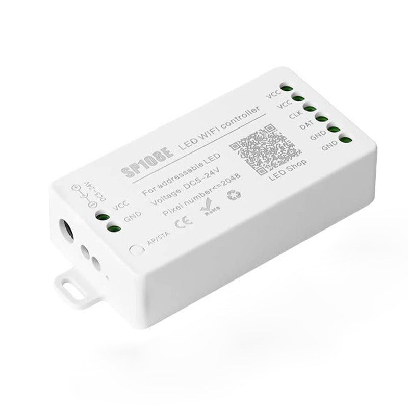 SP108E WiFi LED Addressable RGB Controller – 5V-24V – 2048 Pixels Max – Mobile App Control – Adjustable Brightness & Speed