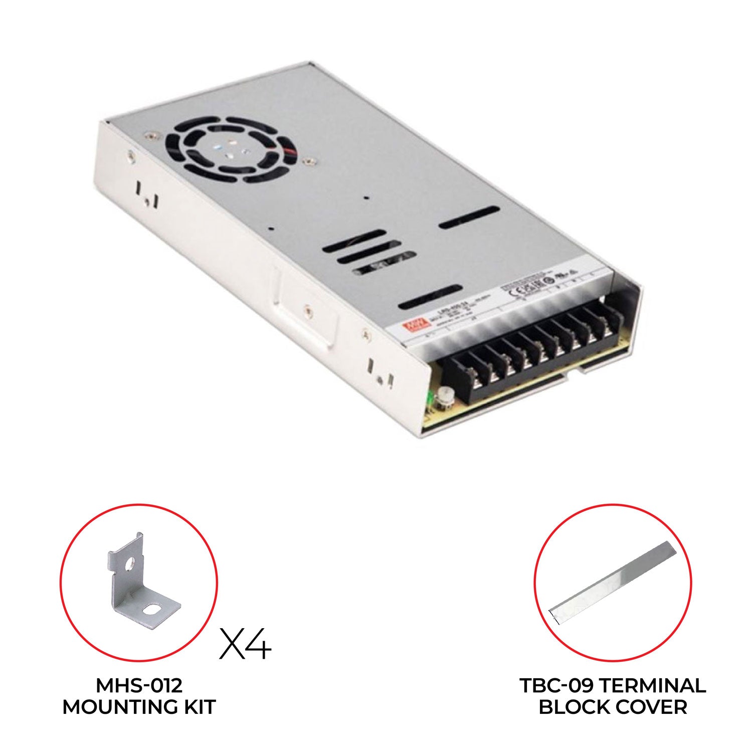 LRS-450 450W – Mean Well Single Output Switching Power Supply – UL/CE/RoHS Certified Accessories Included