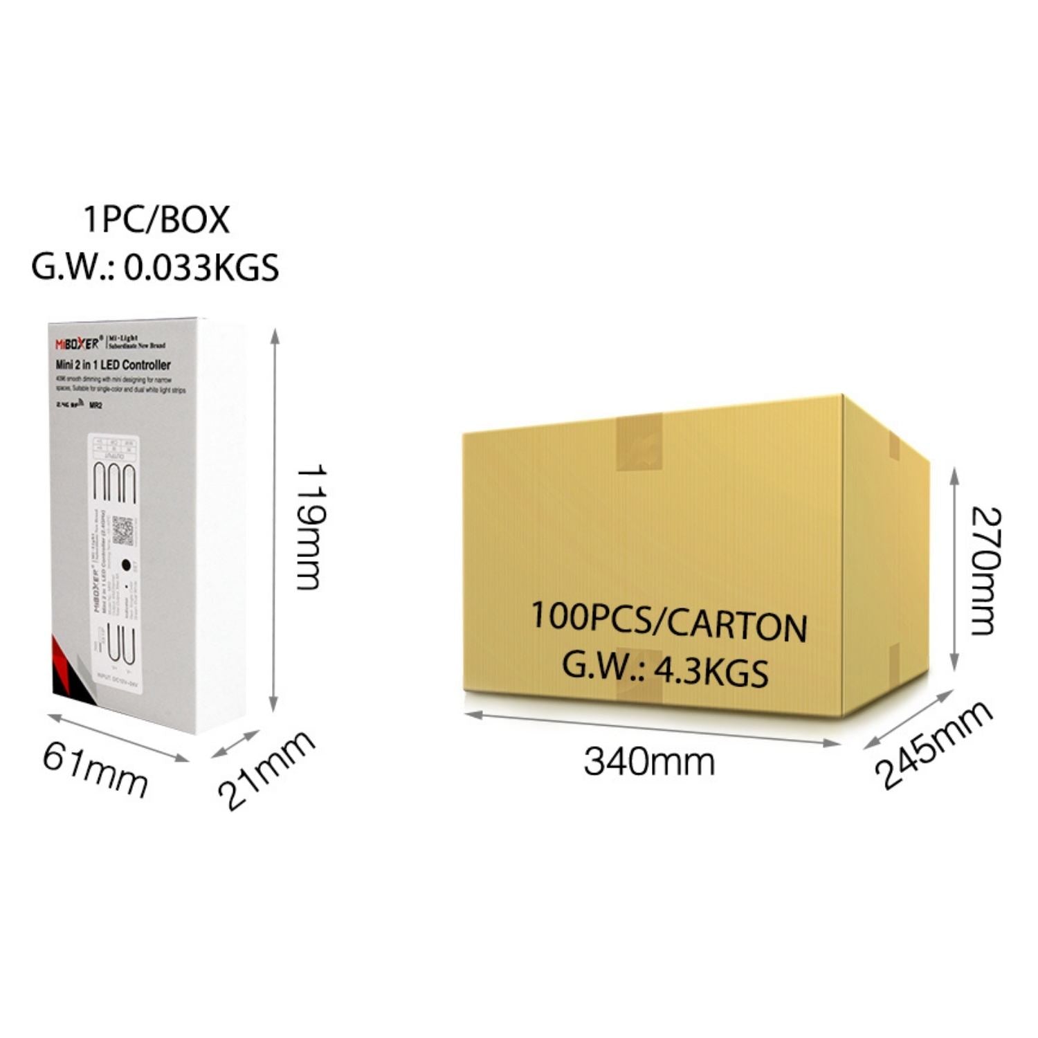 MiBoxer MR2 Mini 2-in-1 LED Controller | 2.4GHz Wireless | Single Color & CCT | DC12-24V 6A Max