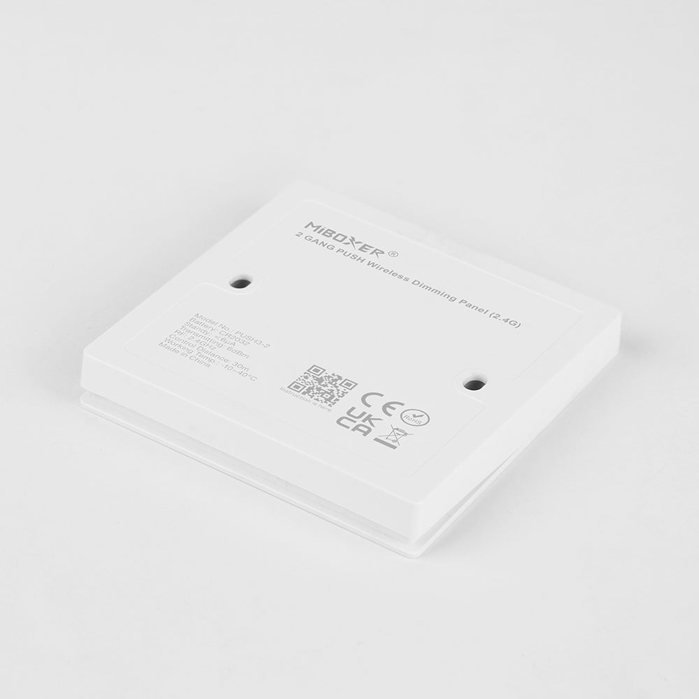MiBoxer PUSH3-2 2-Gang Wireless Dimming Panel | 2.4GHz | 2-Zone Independent Control | No Wiring Required