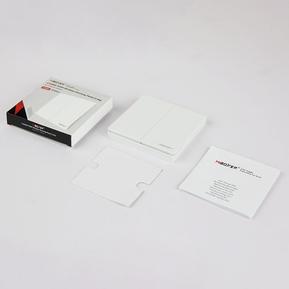 MiBoxer PUSH3-2 2-Gang Wireless Dimming Panel | 2.4GHz | 2-Zone Independent Control | No Wiring Required