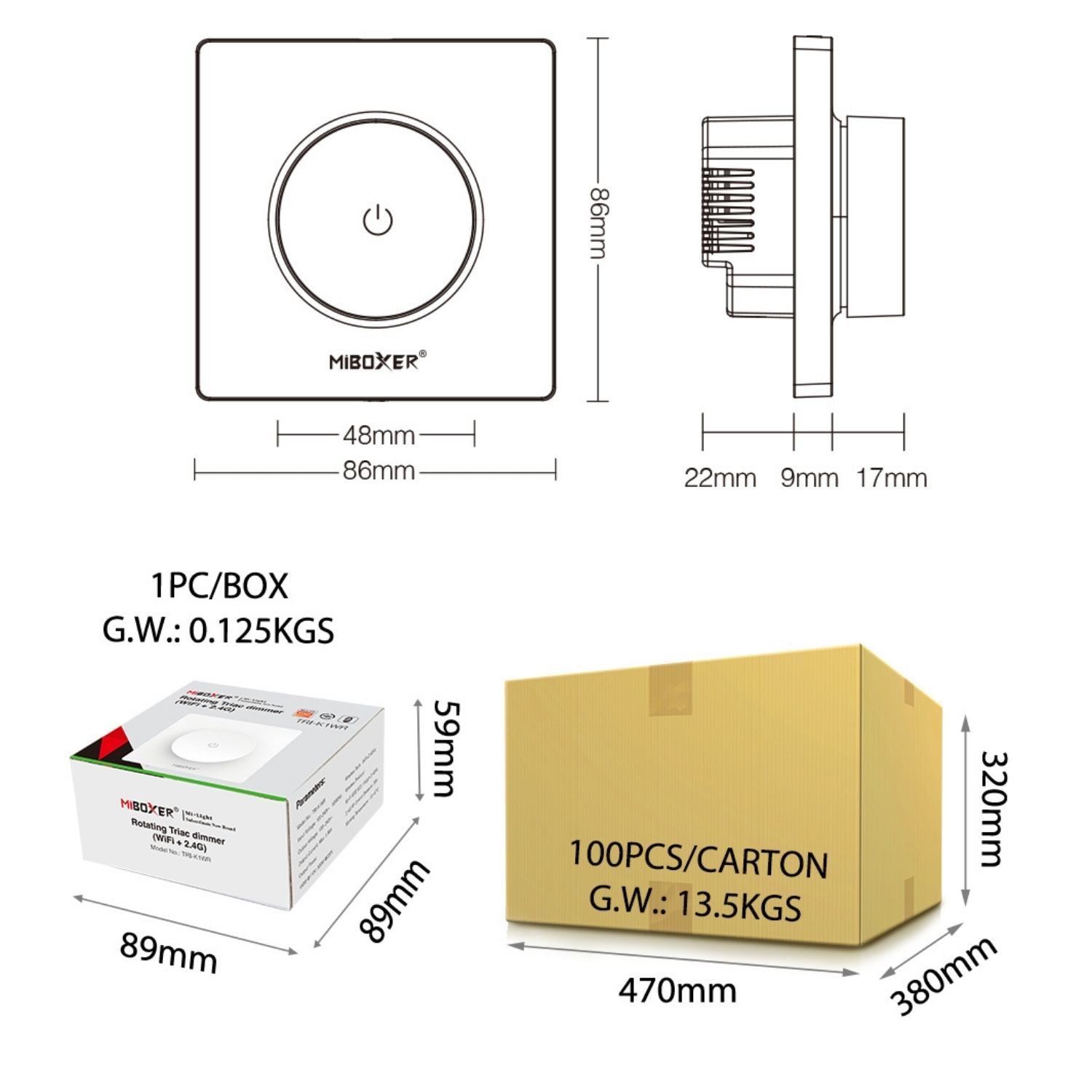 TRI-K1WR Rotating Triac Dimmer – WiFi + 2.4GHz RF Control | 150W–300W Output with Auto Forwarding & Smart App Support