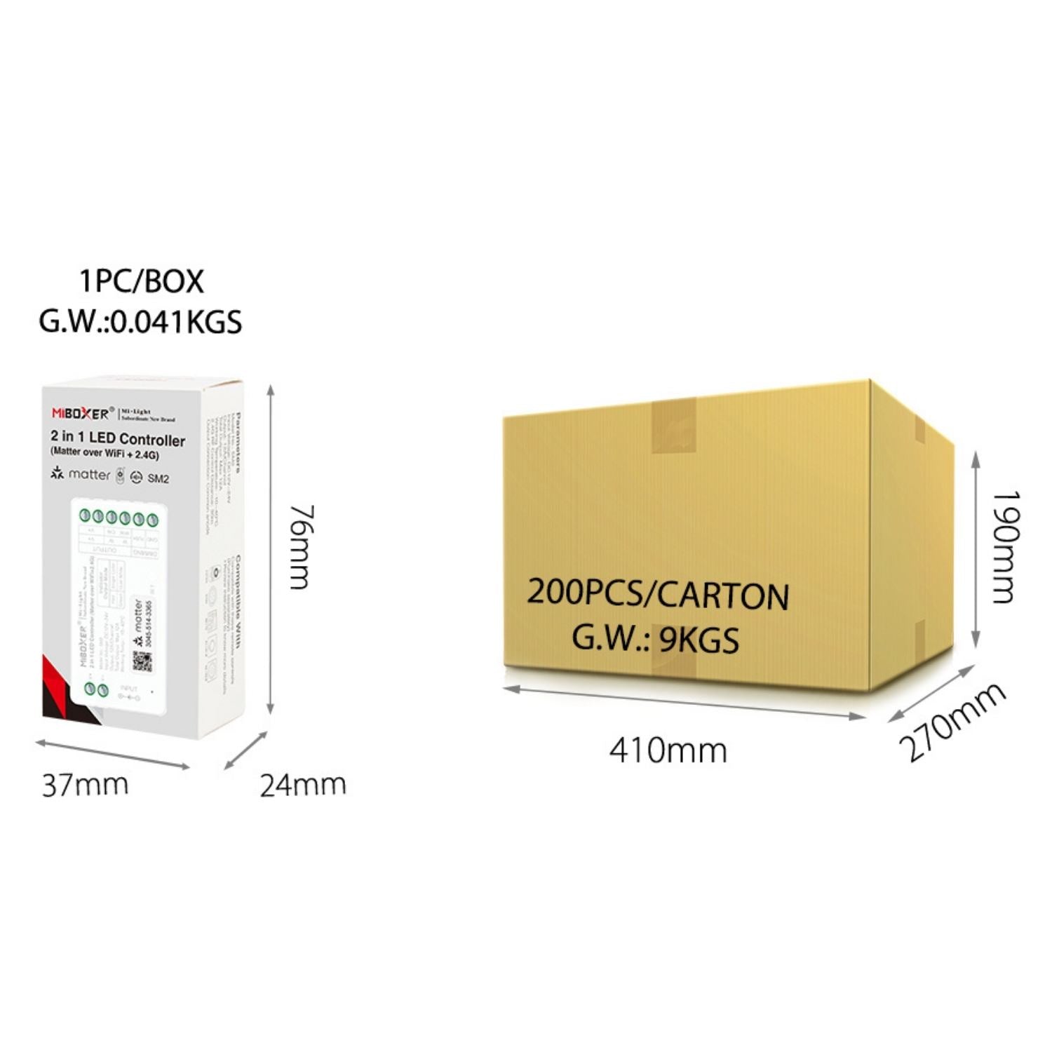 SM2 2-in-1 LED Controller, Matter Over WiFi + 2.4G, Single Color/CCT, 12A Output, Multi-Platform Smart Control, QR Pairing