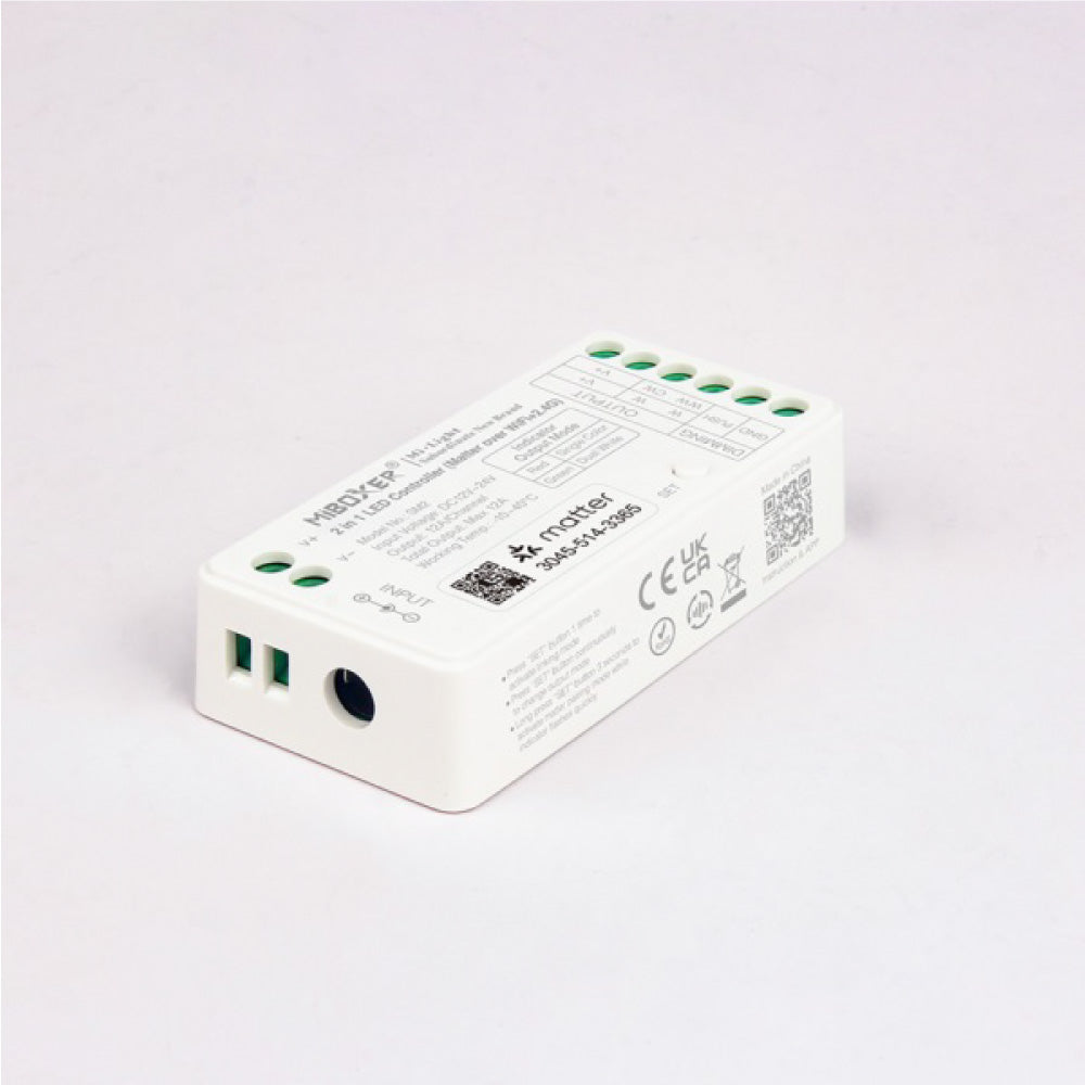 SM2 2-in-1 LED Controller, Matter Over WiFi + 2.4G, Single Color/CCT, 12A Output, Multi-Platform Smart Control, QR Pairing