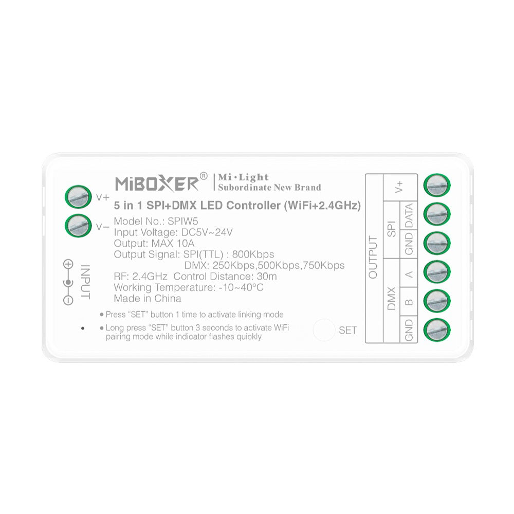 SPIW5 5-in-1 Smart Addressable LED Controller | WiFi + DMX/SPI | Tuya App Compatible
