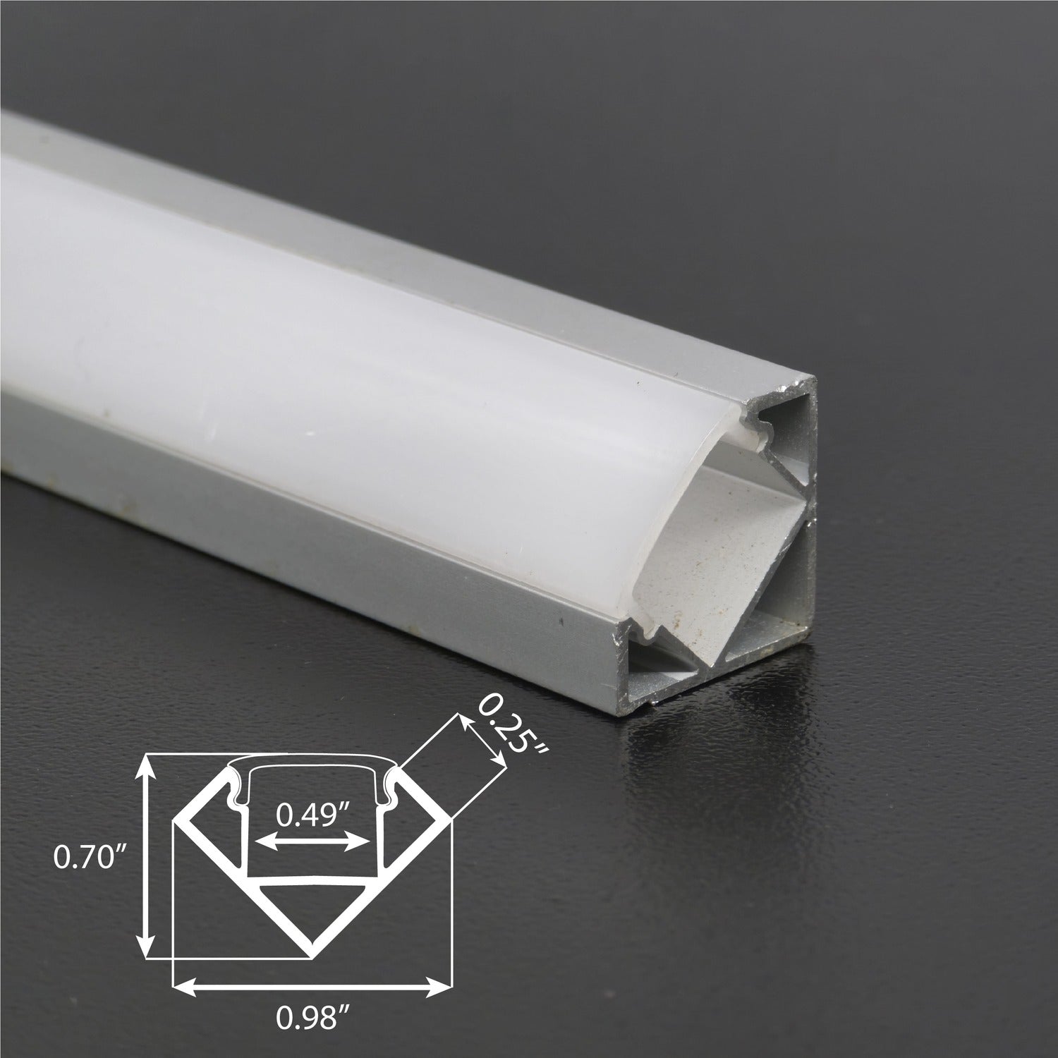 STL-1203 – Inside Corner Aluminum LED Channel with Trim, 0.7" Wide, Anodized Silver, 5-Pack