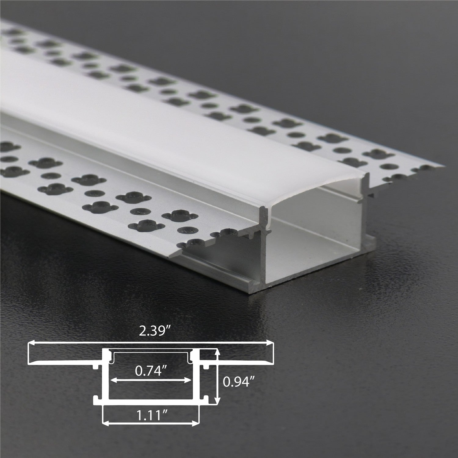 STL-133 Wide Mud-In Drywall Recessed Aluminum LED Channel | 19mm | 39" (1m) | 5-Pack | Frosted Diffuser