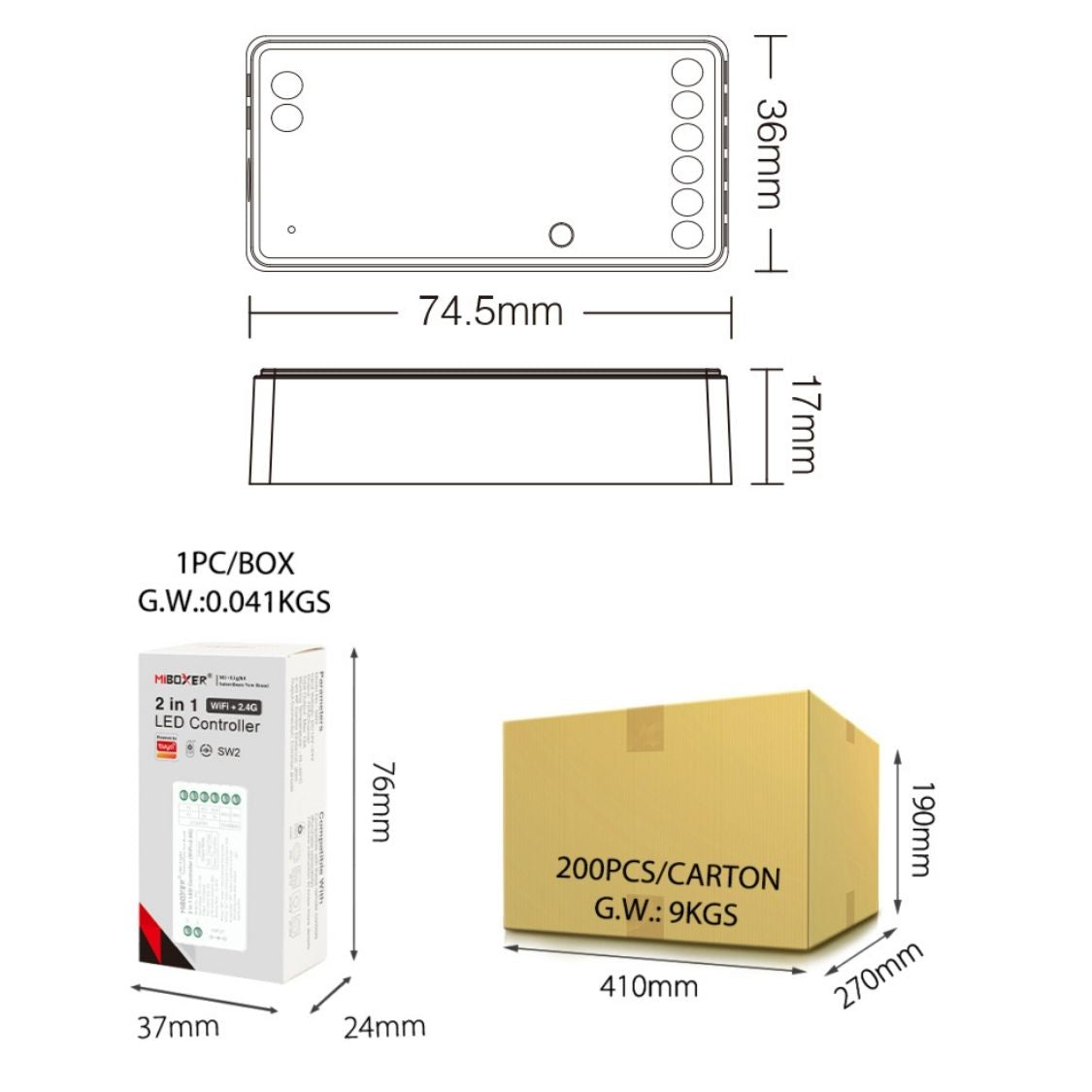 SW2 (FUT035W+) 2-in-1 LED Controller - WiFi + 2.4GHz RF - Tuya Smart & Voice Control | DC12-24V