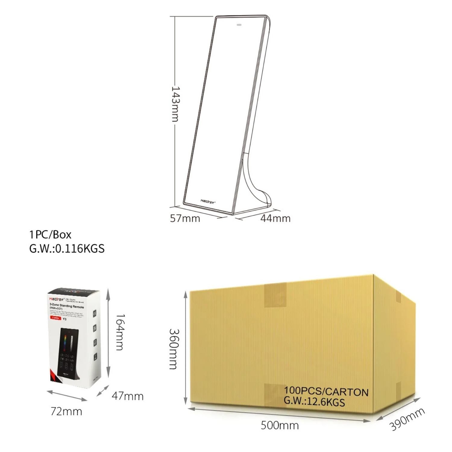 Y3 RGB+CCT Vertical Remote - 2.4GHz Wireless - 30m Control | MiBoxer/Mi-Light Compatible