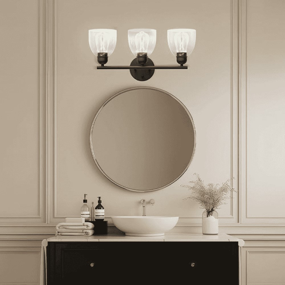 Matte Black 3-Light Vanity Light - Clear Glass Shades, Bathroom Lighting, Decor Lighting | AM80016MB