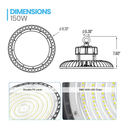 150W CT Series UFO High Bay Light for Warehouse, C-Stores - 5700K - UL DLC Listed