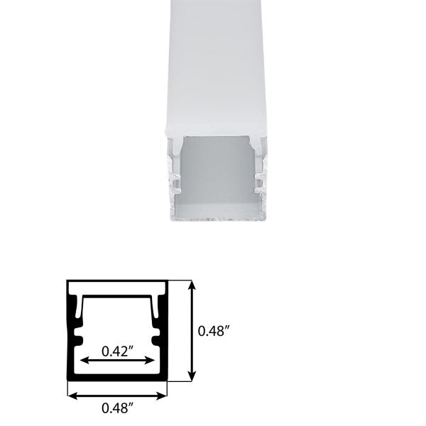 STL-210 – Square U-Channel Aluminum LED Strip Channel, 0.48" Wide, Anodized Silver, Surface Mount, 5-Pack