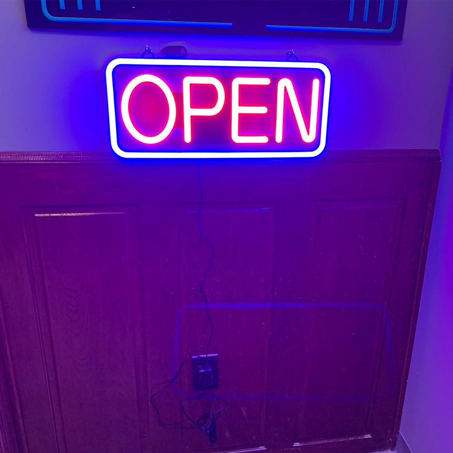 LED Neon Open Sign - 21x9" Display - Blue & Red - Multifunction Remote Included