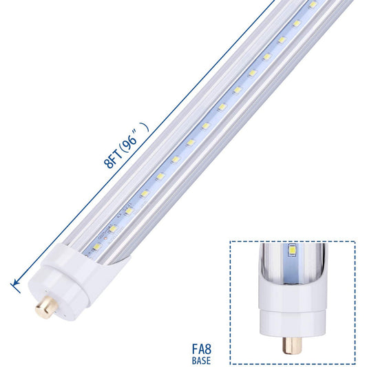 LED T8 8ft 60W Tube Light - Direct Double Ended Power - FA8 Single Pin - UL DLC Listed