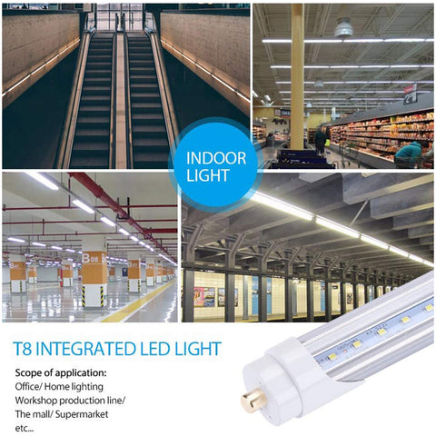 LED T8 8ft 60W Tube Light - Direct Double Ended Power - FA8 Single Pin - UL DLC Listed