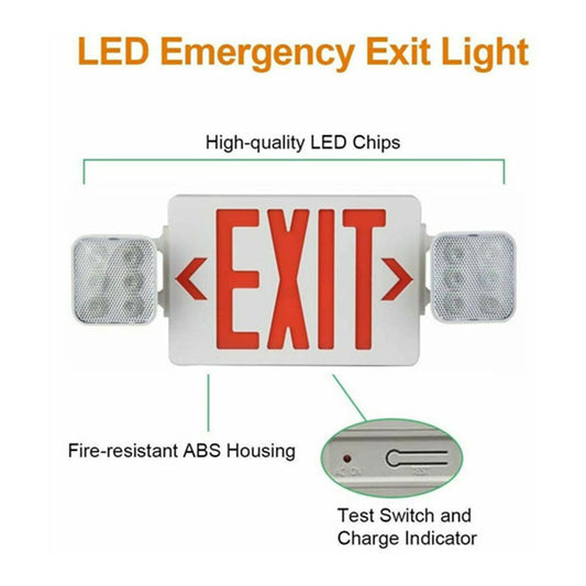 LED Emergency Exit Combo - Red Letters - Universal Mount - 90+ Minutes Backup - UL Listed